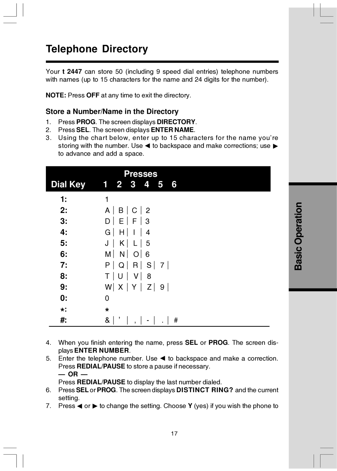 VTech T2447 user manual Telephone Directory, Store a Number/Name in the Directory 