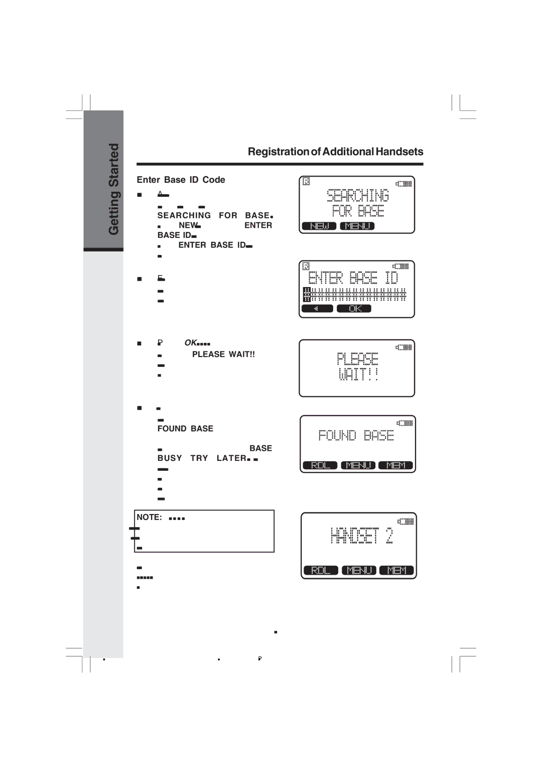 VTech v 2656 important safety instructions Enter Base ID Code, Found Base 