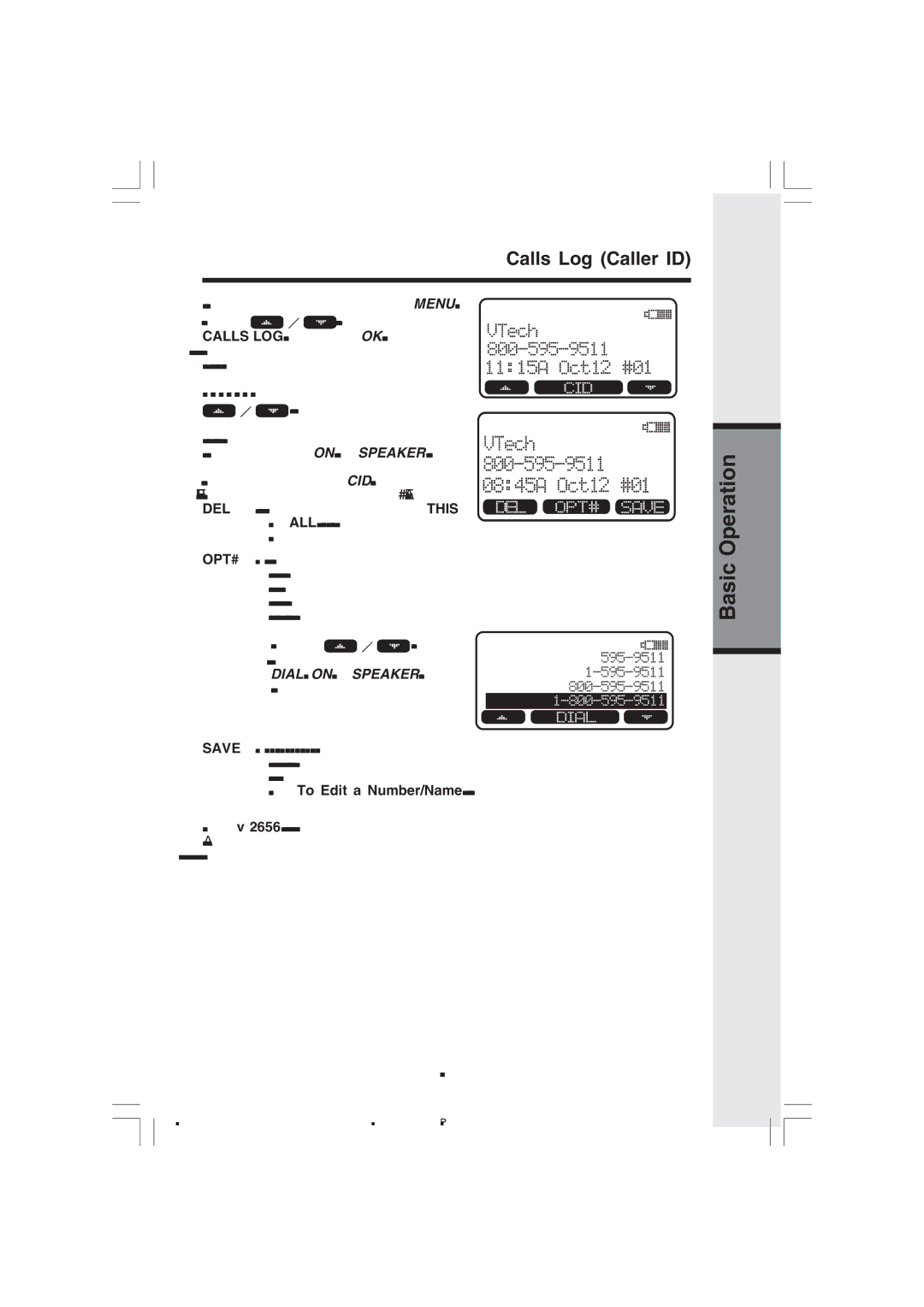 VTech v 2656 important safety instructions Calls Log Caller ID, See To Edit a Number/Name, on 