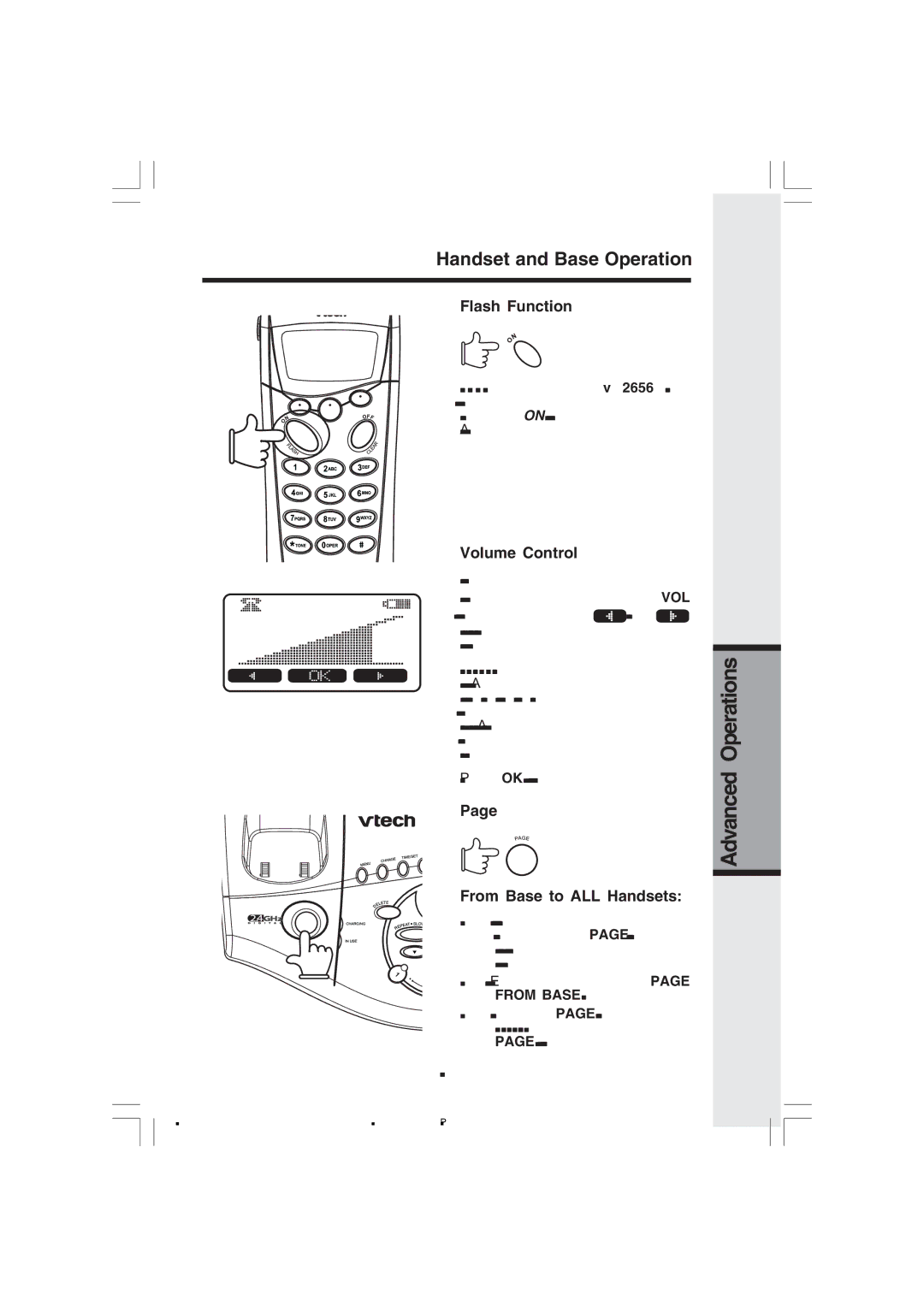 VTech v 2656 important safety instructions Flash Function, Volume Control, From Base to ALL Handsets 