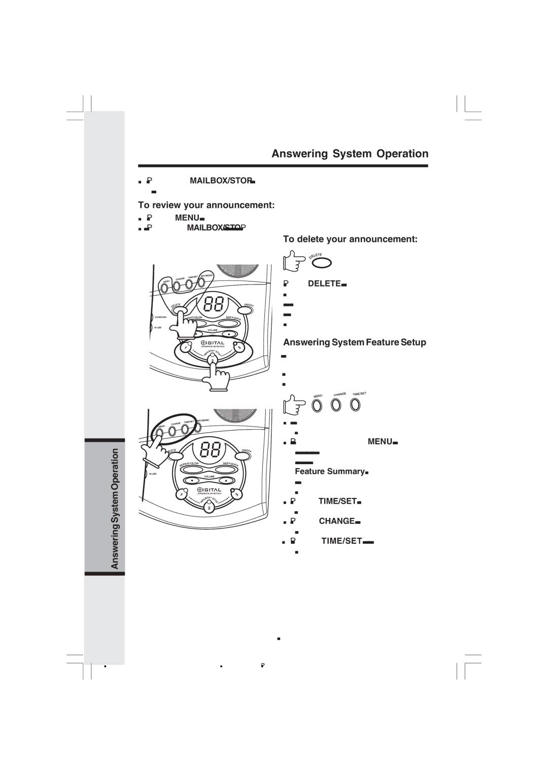 VTech v 2656 To review your announcement, To delete your announcement, Answering System Feature Setup 