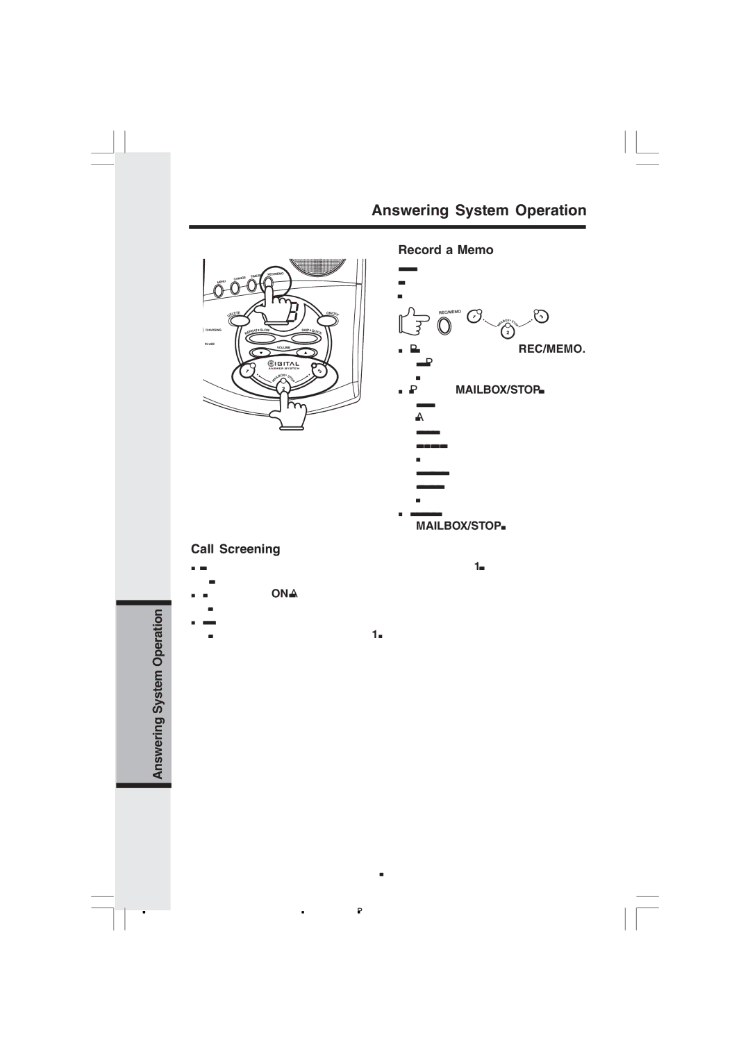 VTech v 2656 important safety instructions Record a Memo, Call Screening 