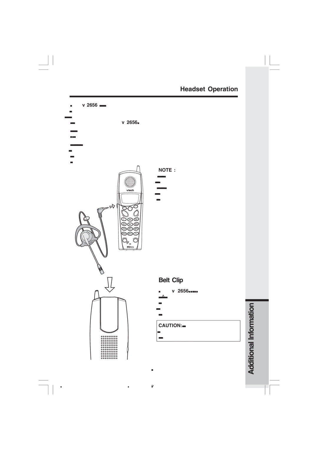 VTech v 2656 important safety instructions Headset Operation, Belt Clip 