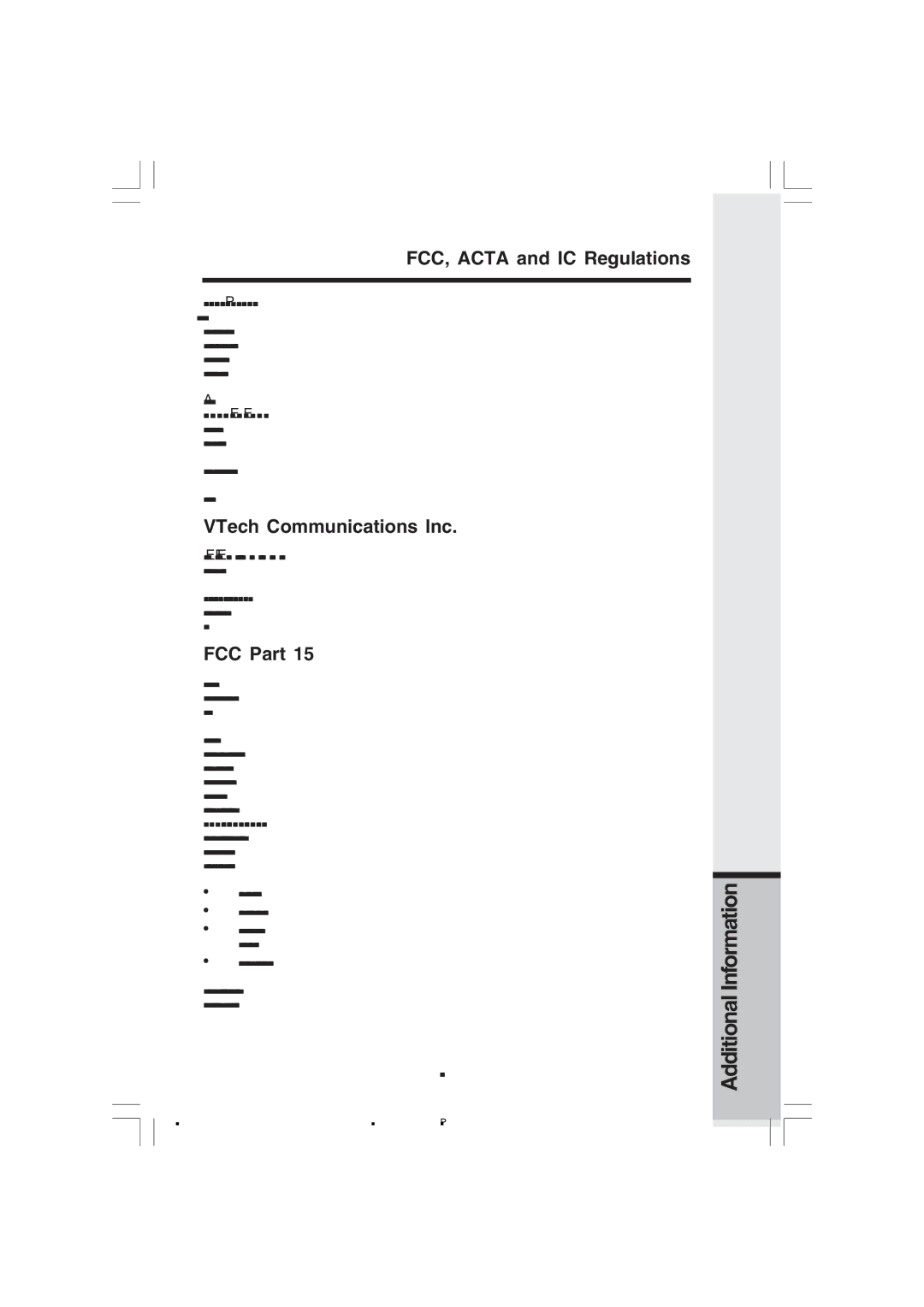 VTech v 2656 important safety instructions FCC, Acta and IC Regulations, VTech Communications Inc, FCC Part 