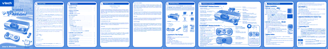 VTech v-motion active learning system user manual MOTIONTMWireless Console, MOTIONTMWireless Controller, Battery Notice 