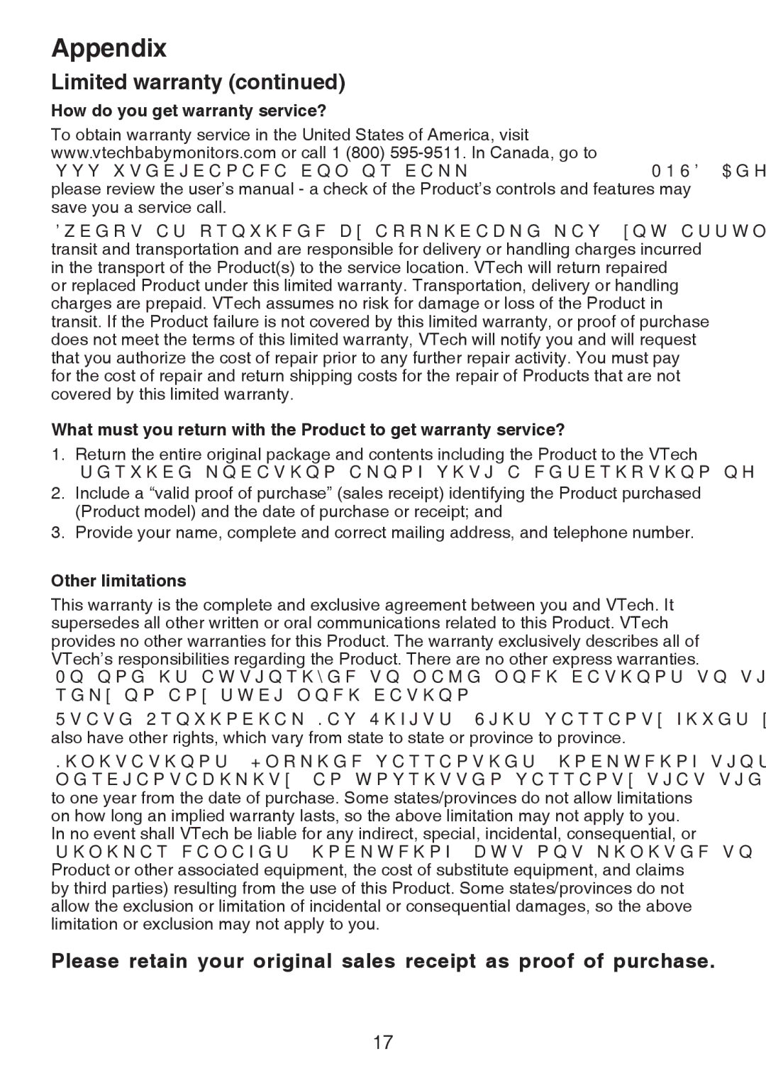 VTech VM301 user manual How do you get warranty service? 