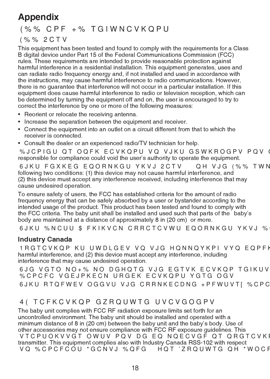 VTech VM301 user manual FCC and IC regulations, FCC Part, Industry Canada, RF radiation exposure statement 