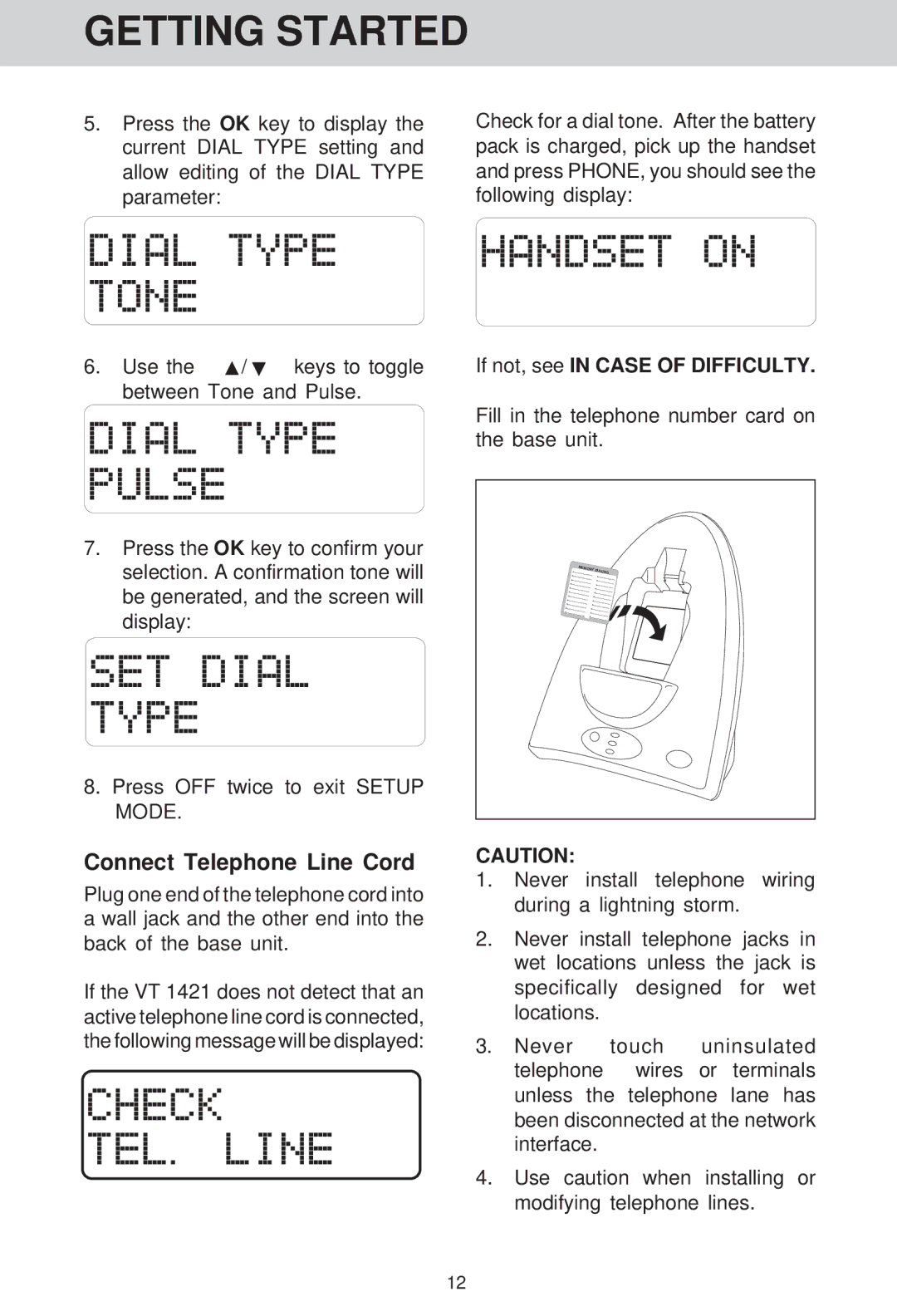 VTech VT 1421 manual Connect Telephone Line Cord, If not, see in Case of Difficulty 