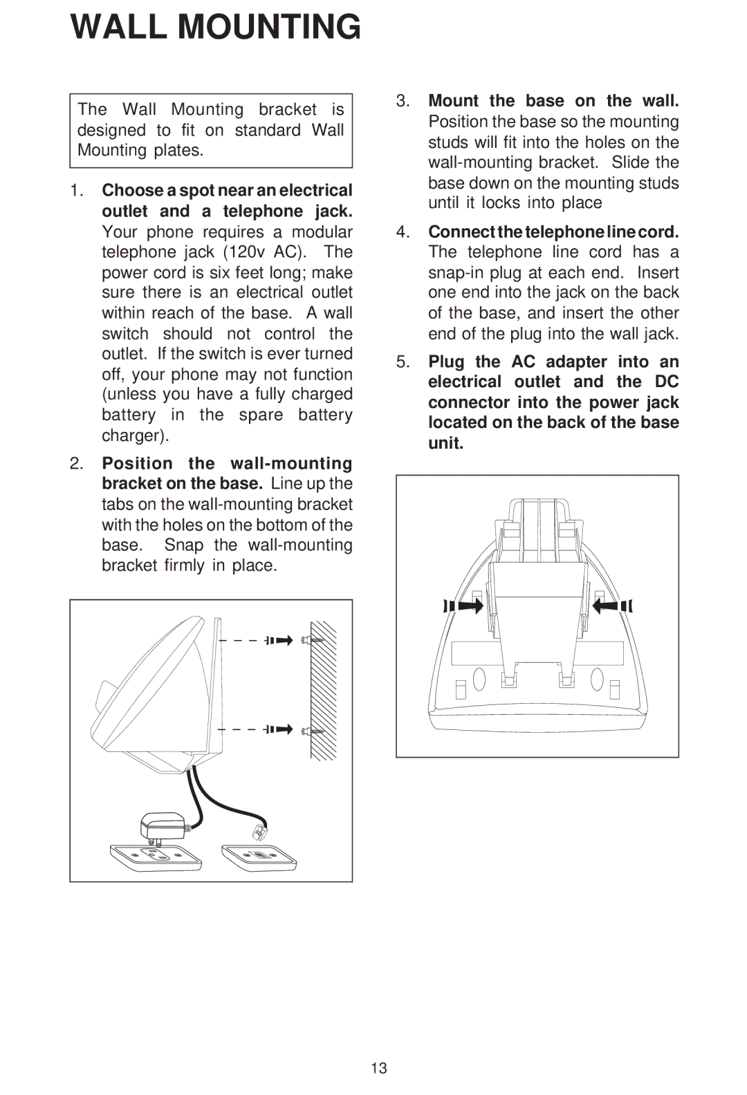 VTech VT 1421 manual Wall Mounting 