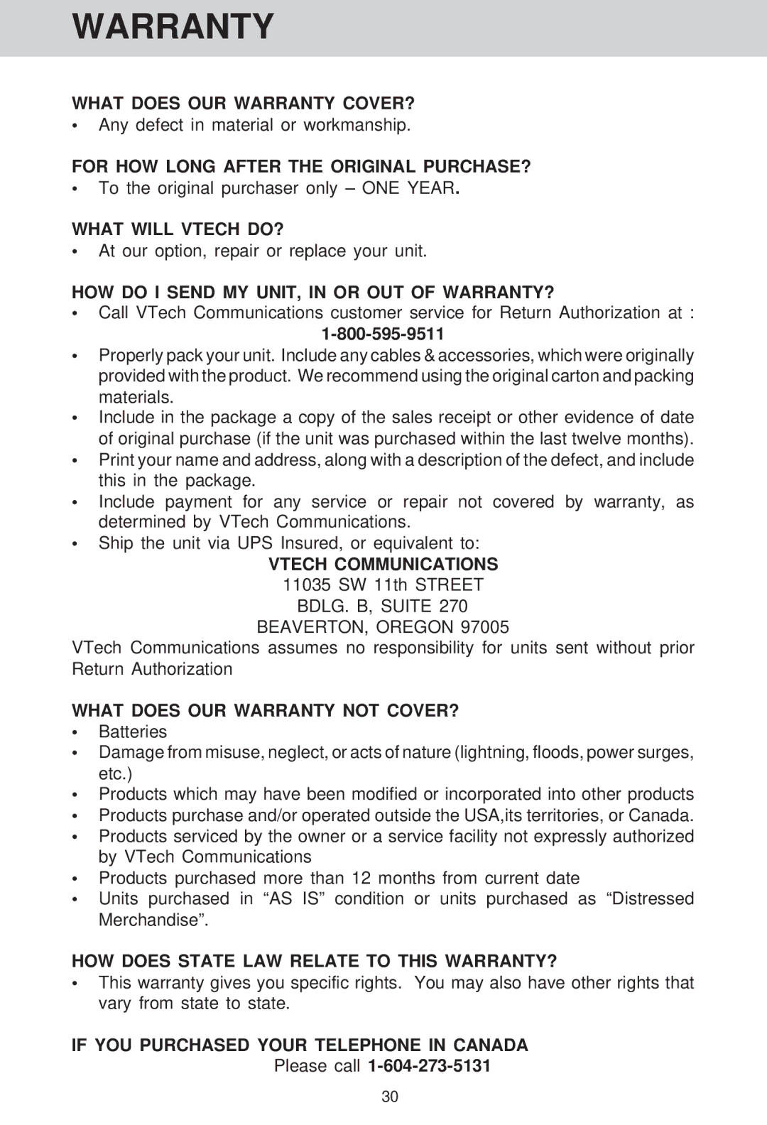 VTech VT 1421 manual Warranty, HOW do I Send MY UNIT, in or OUT of WARRANTY? 