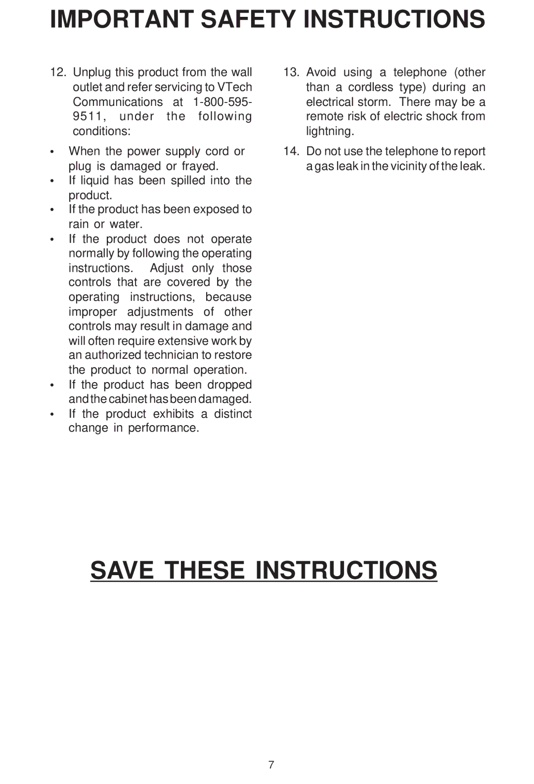 VTech VT 1421 manual Important Safety Instructions 