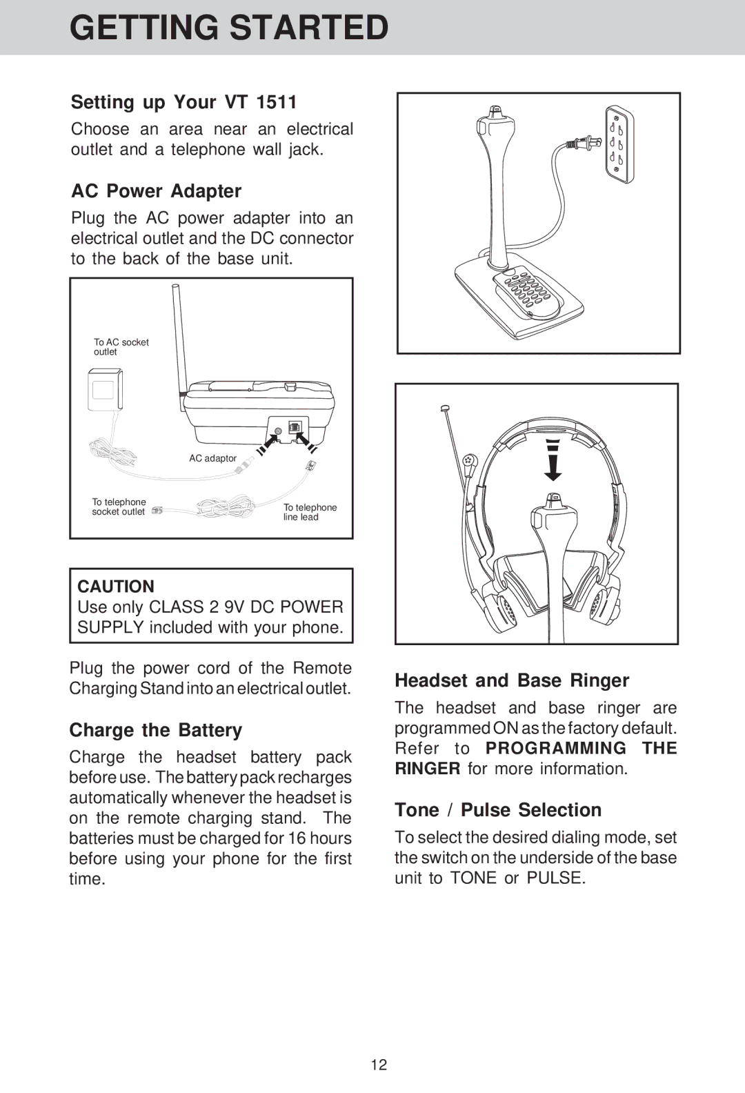 VTech VT 1511 manual Getting Started 