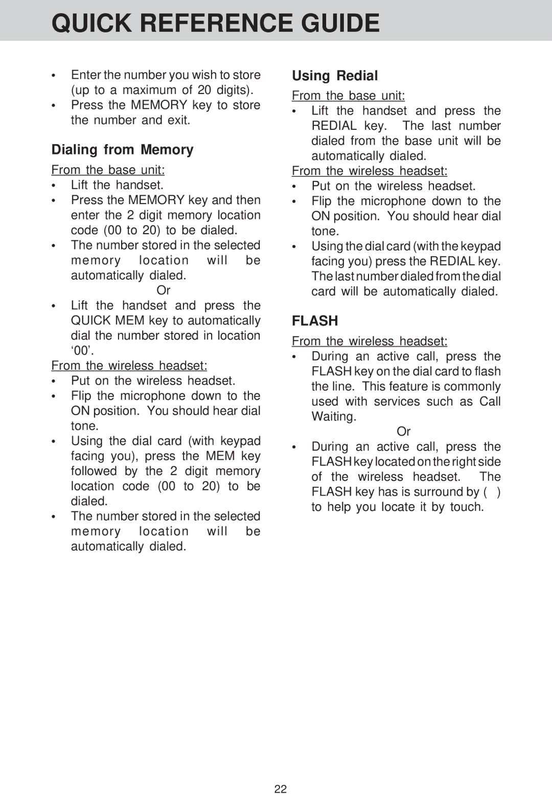 VTech VT 1511 manual Dialing from Memory, Using Redial 