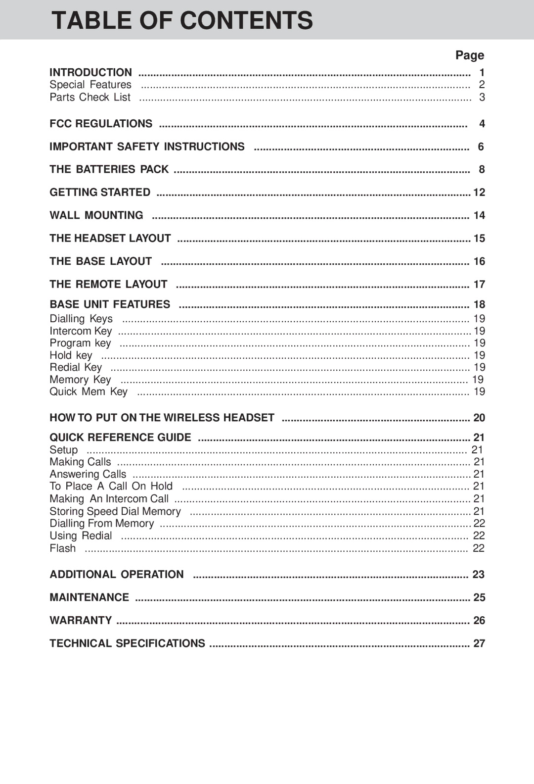 VTech VT 1511 manual Table of Contents 