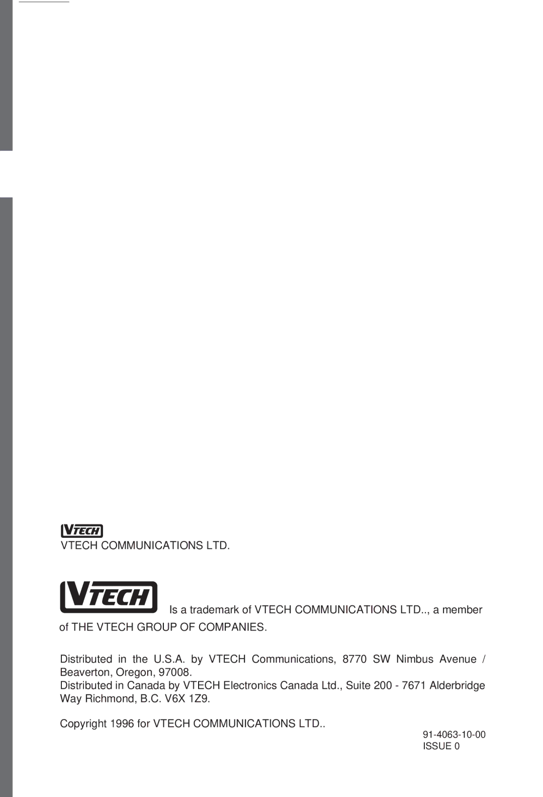 VTech VT 1511 manual Issue 