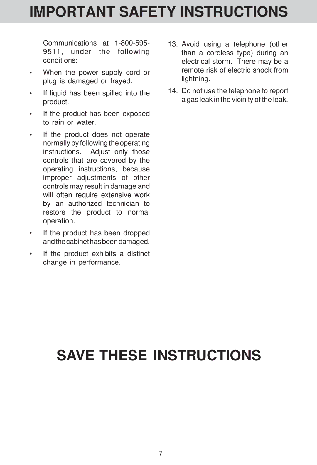 VTech VT 1511 manual Important Safety Instructions 