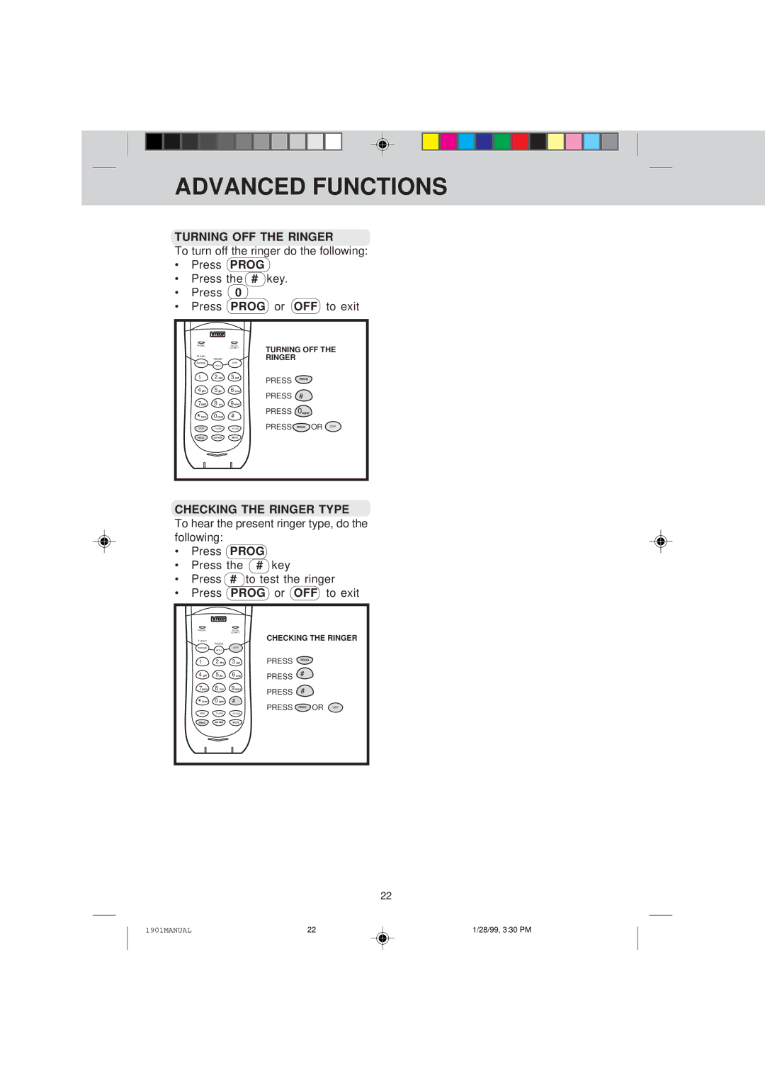 VTech VT 1901 manual Turning OFF the Ringer 