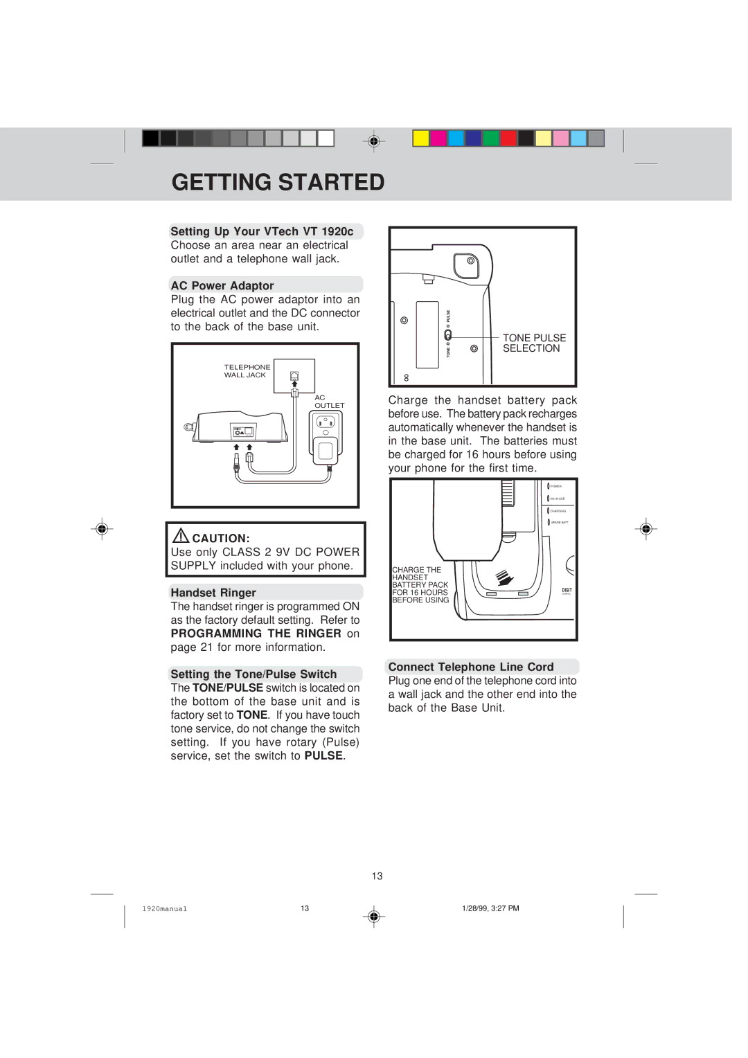 VTech VT 1920C manual Getting Started, Handset Ringer 