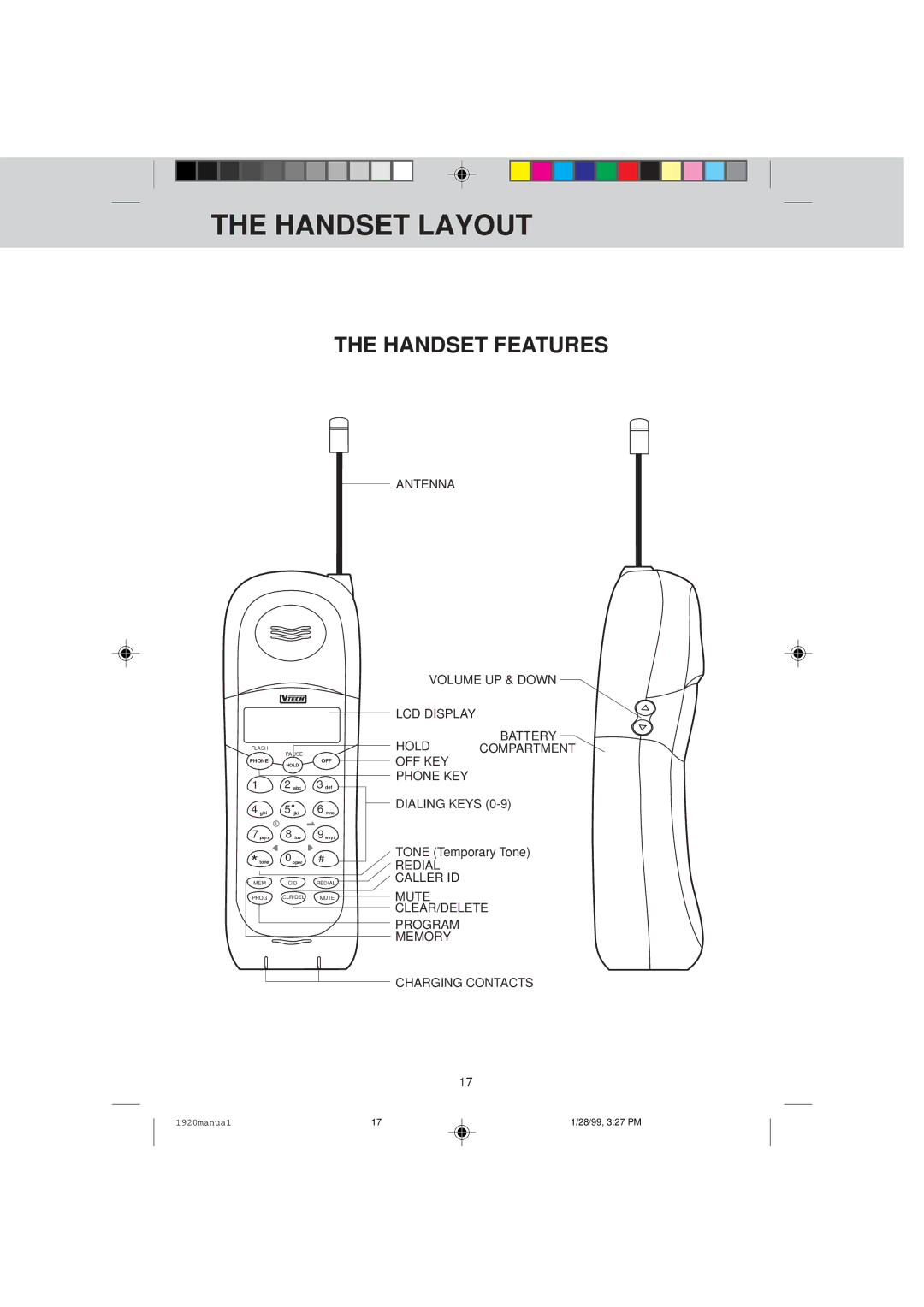 VTech VT 1920C manual Handset Layout, Handset Features 