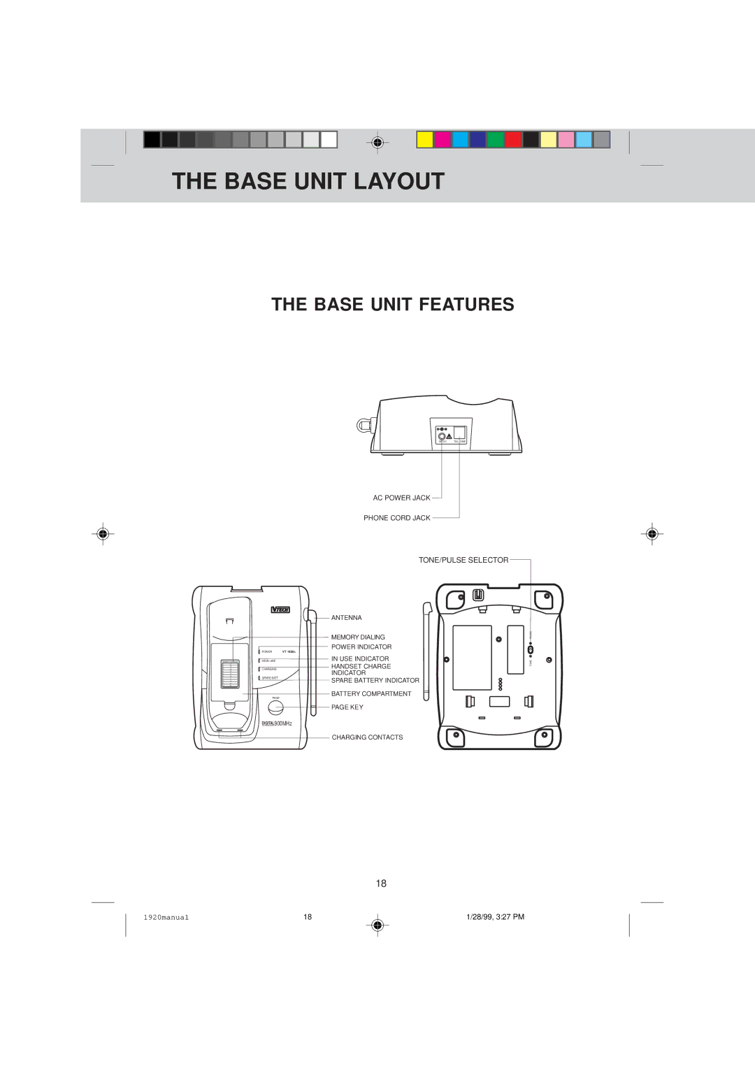 VTech VT 1920C manual Base Unit Layout, Base Unit Features 