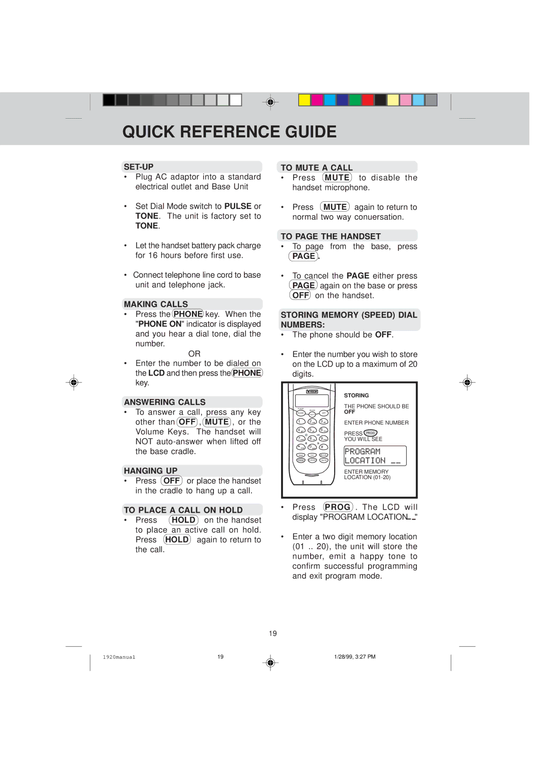 VTech VT 1920C manual Quick Reference Guide 