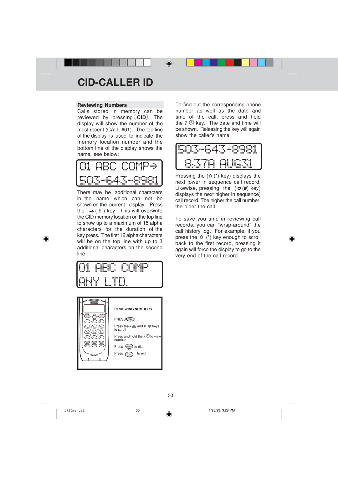 VTech VT 1920C manual Reviewing Numbers 