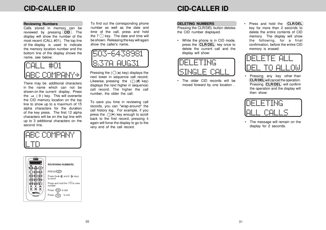 VTech VT 1922 manual Reviewing Numbers, Deleting Numbers 