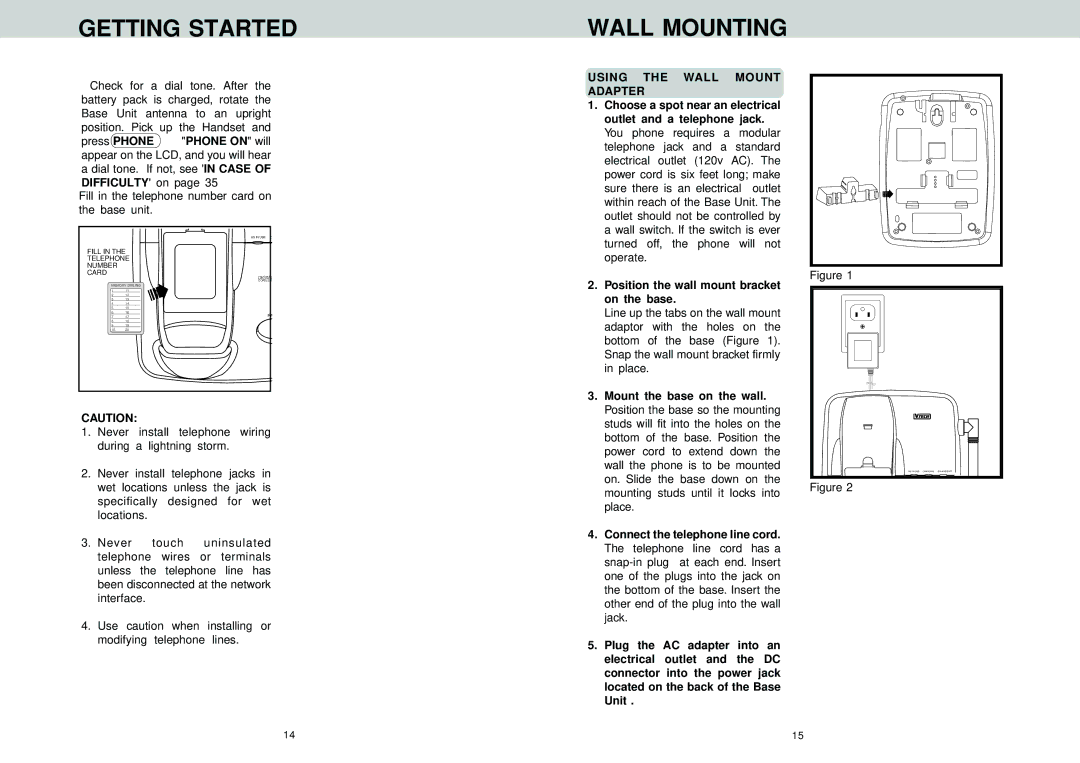 VTech VT 1922 manual Wall Mounting, Using the Wall Mount Adapter 