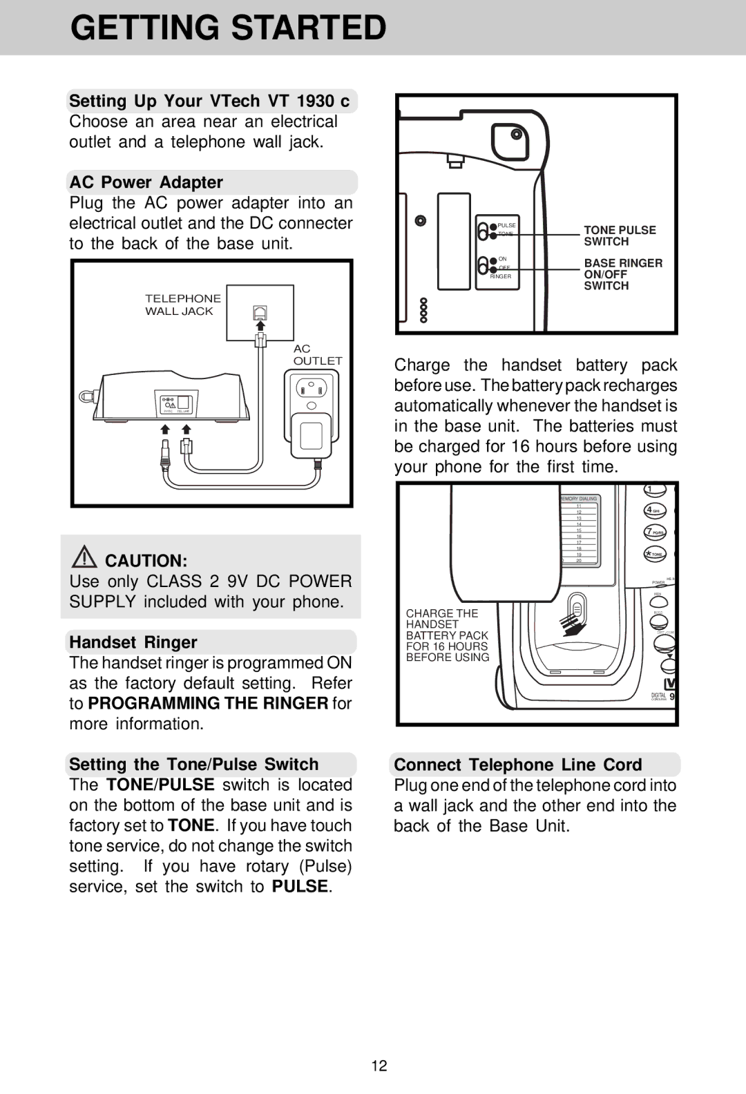 VTech VT 1930c manual Getting Started, Handset Ringer 