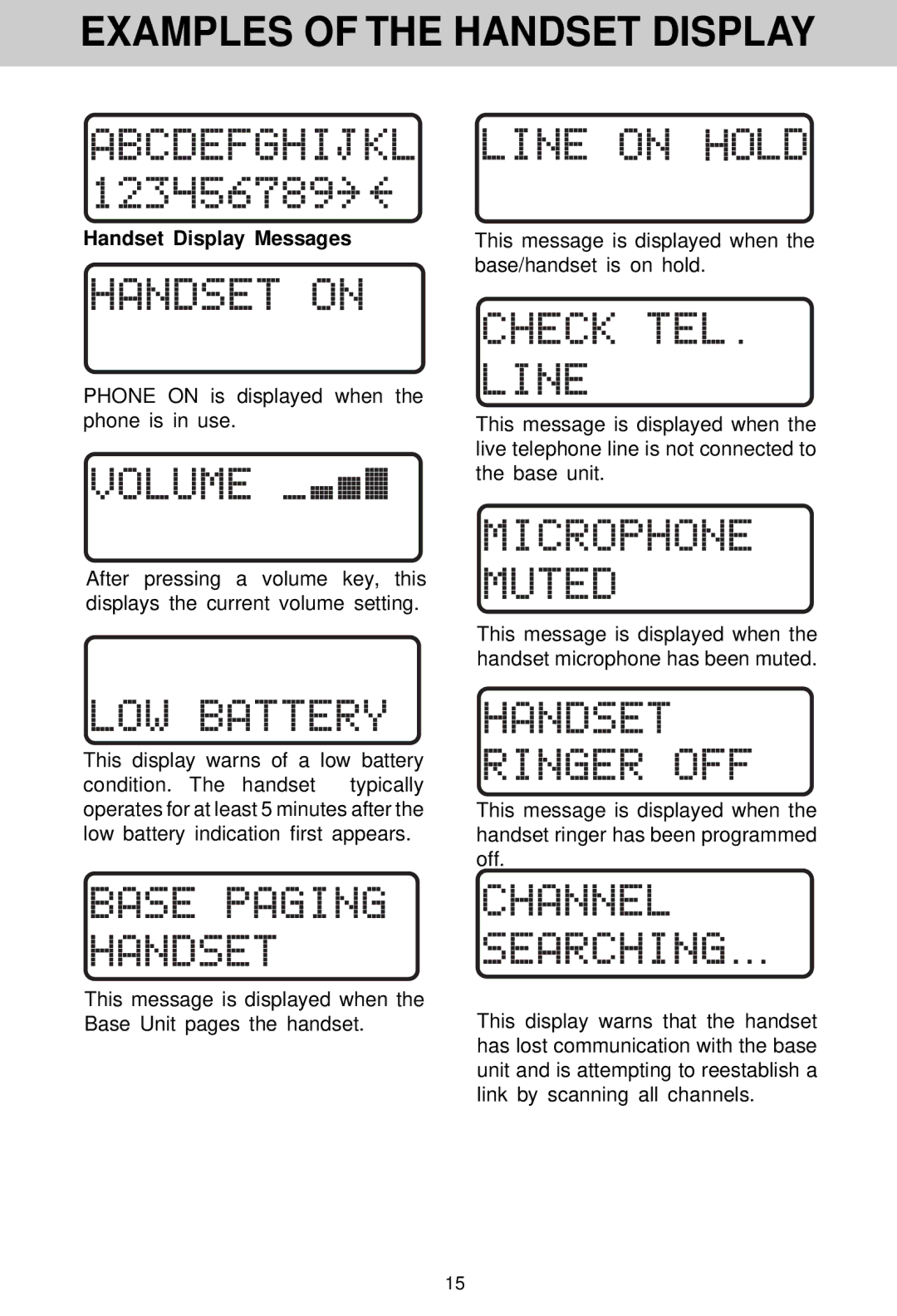 VTech VT 1930c manual Examples of the Handset Display, Handset Display Messages 