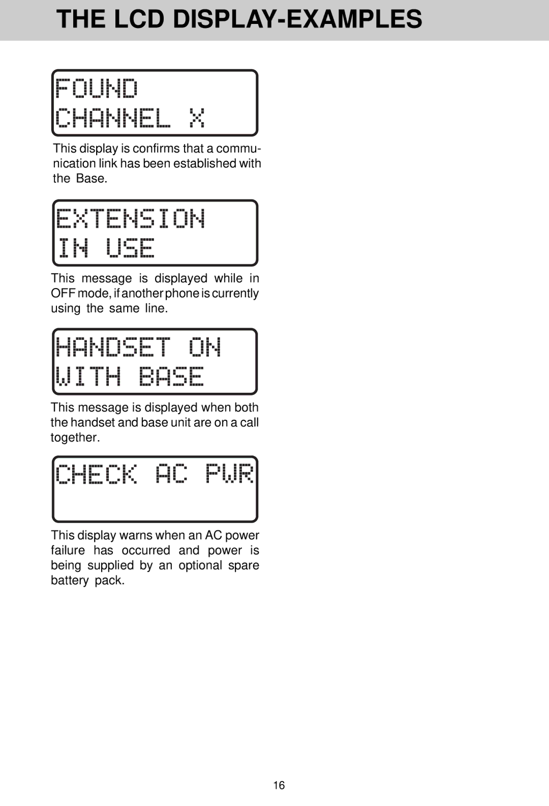 VTech VT 1930c manual Lcd Display-Examples 