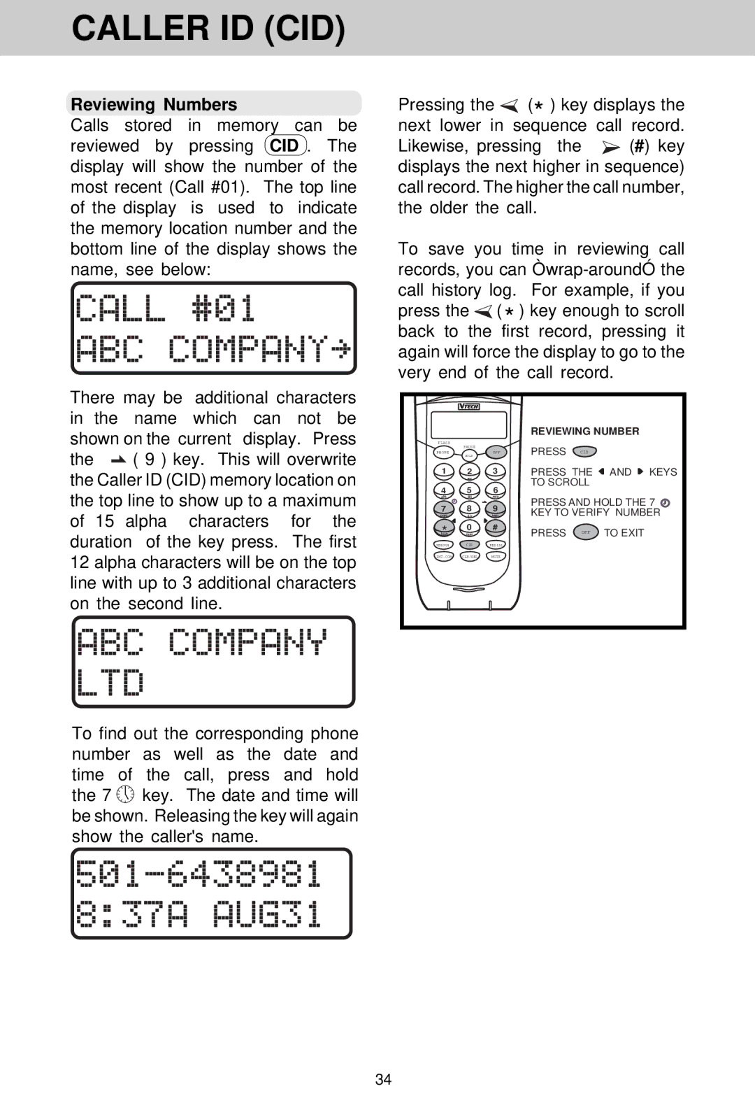 VTech VT 1930c manual Reviewing Numbers 