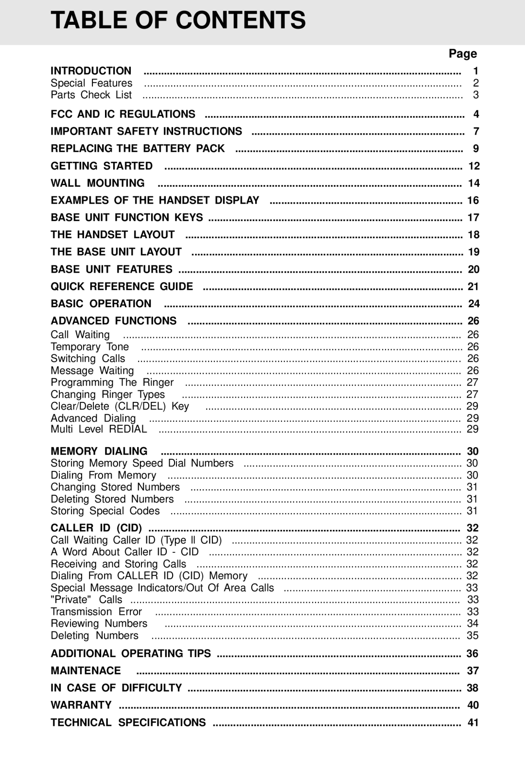 VTech VT 1930c manual Table of Contents 