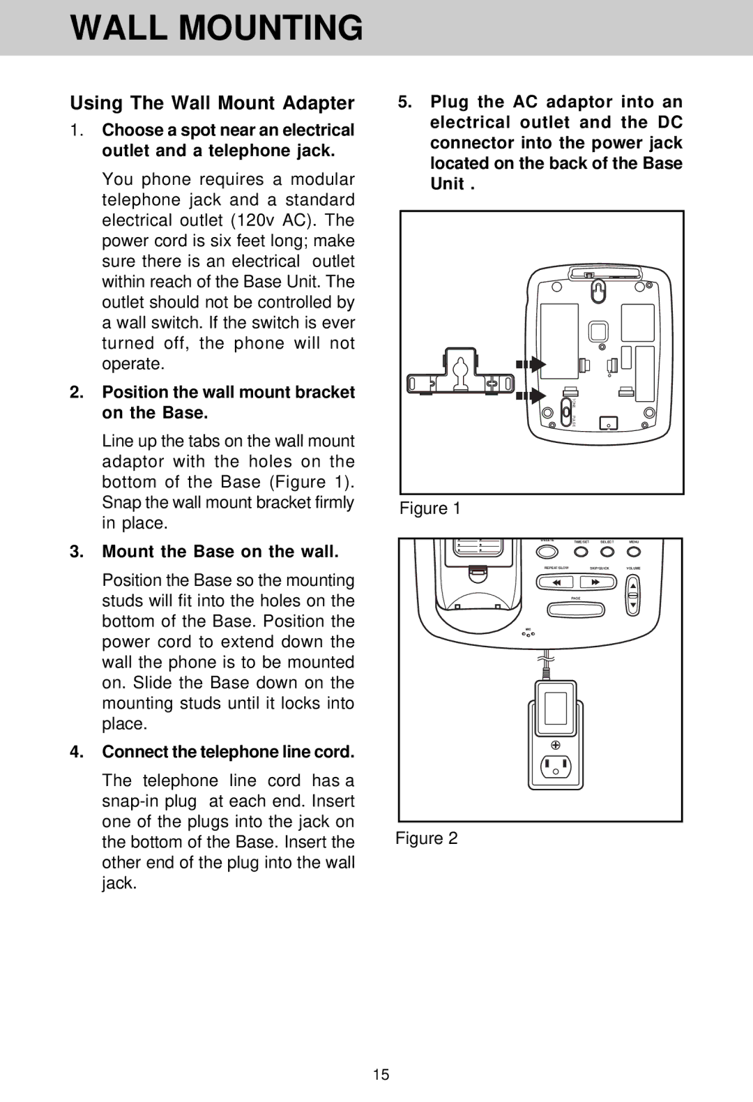 VTech VT 1962 manual Wall Mounting, Using The Wall Mount Adapter 