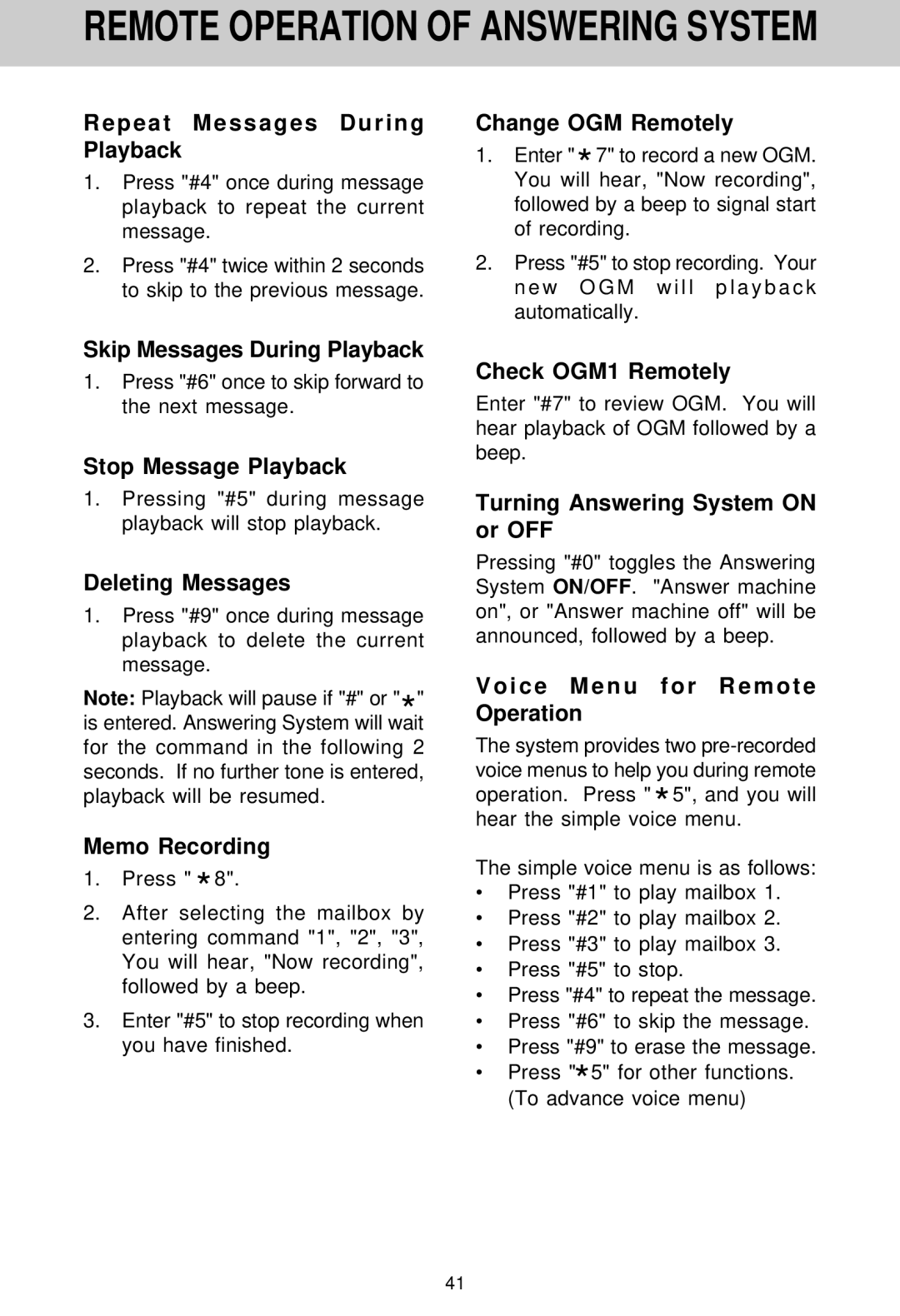 VTech VT 1962 manual Repeat Messages During Playback, Skip Messages During Playback, Stop Message Playback, Memo Recording 