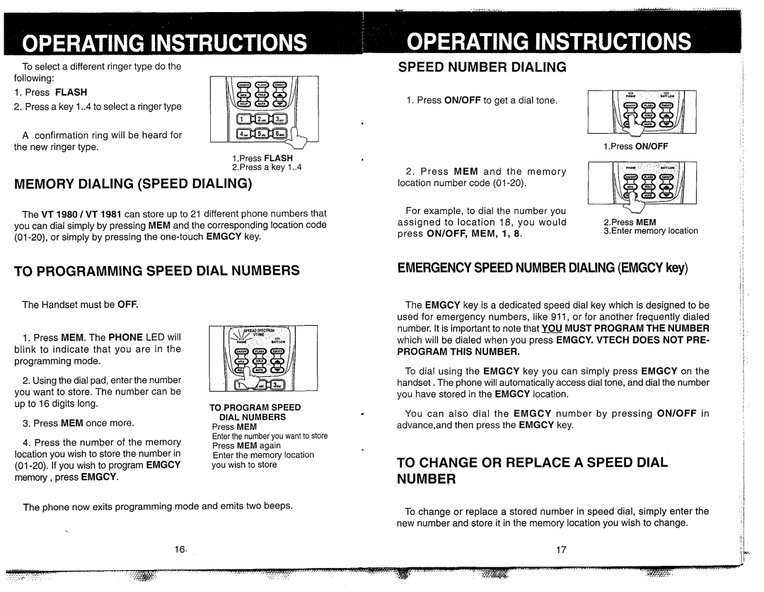 VTech VT-1981, VT 1980 manual Memory Dialing Speed Dialing, Speed Number Dialing, To Programming Speed DlAL Numbers 