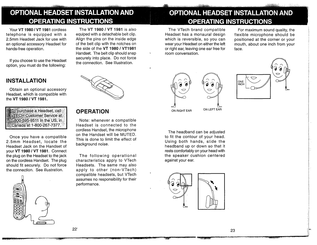 VTech VT 1981 manual Installation, Operation 