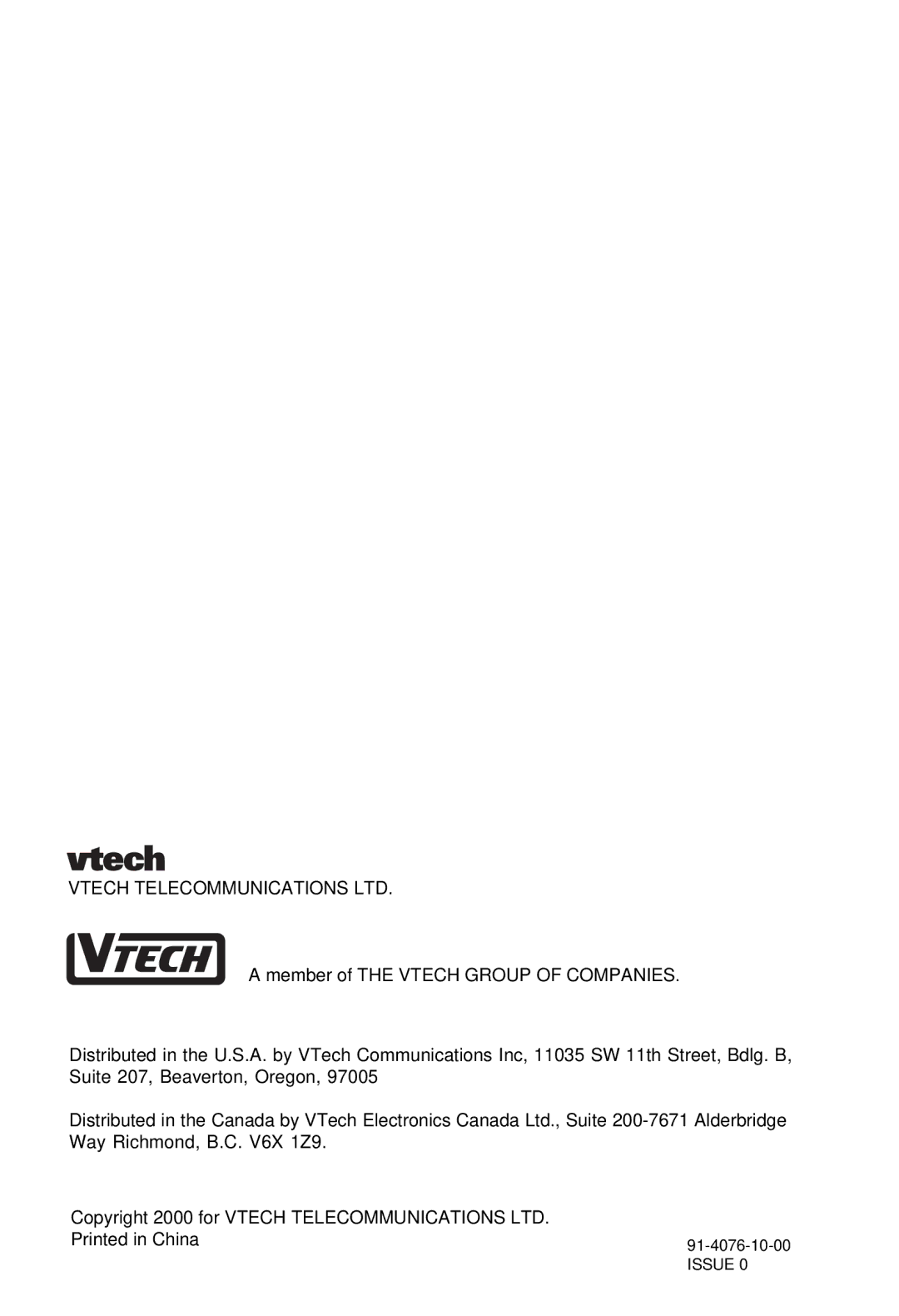 VTech VT-2420 manual Issue 