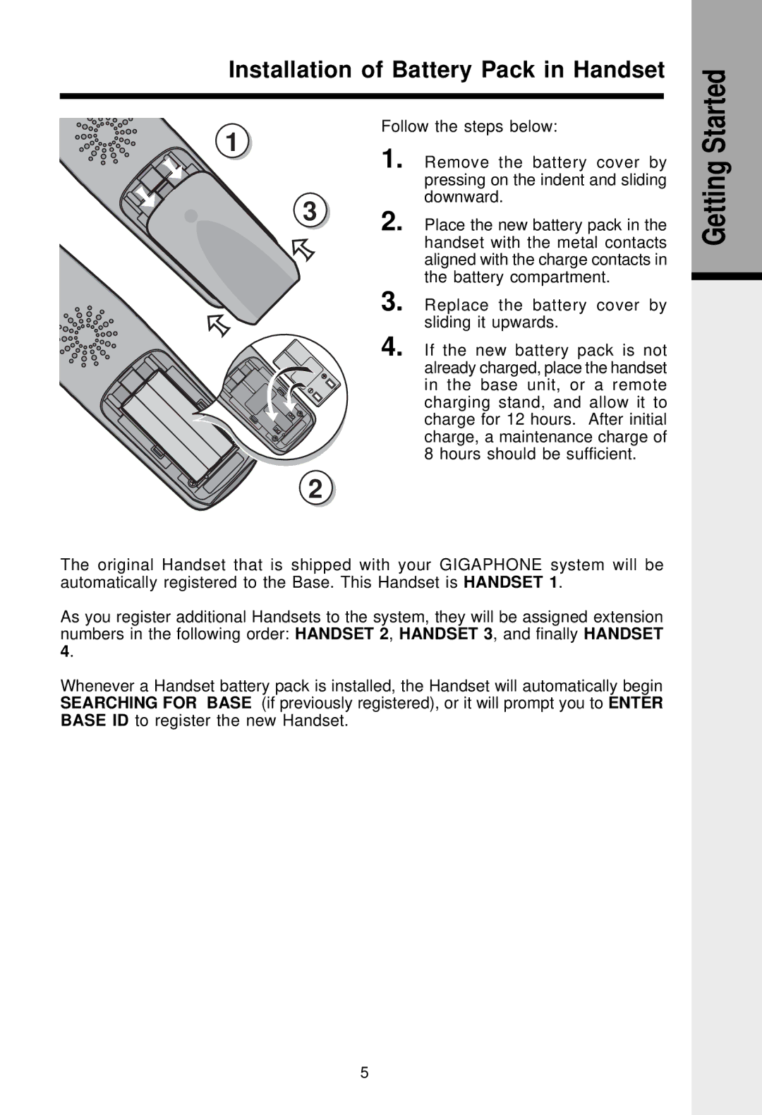 VTech VT-2420 manual Installation of Battery Pack in Handset 