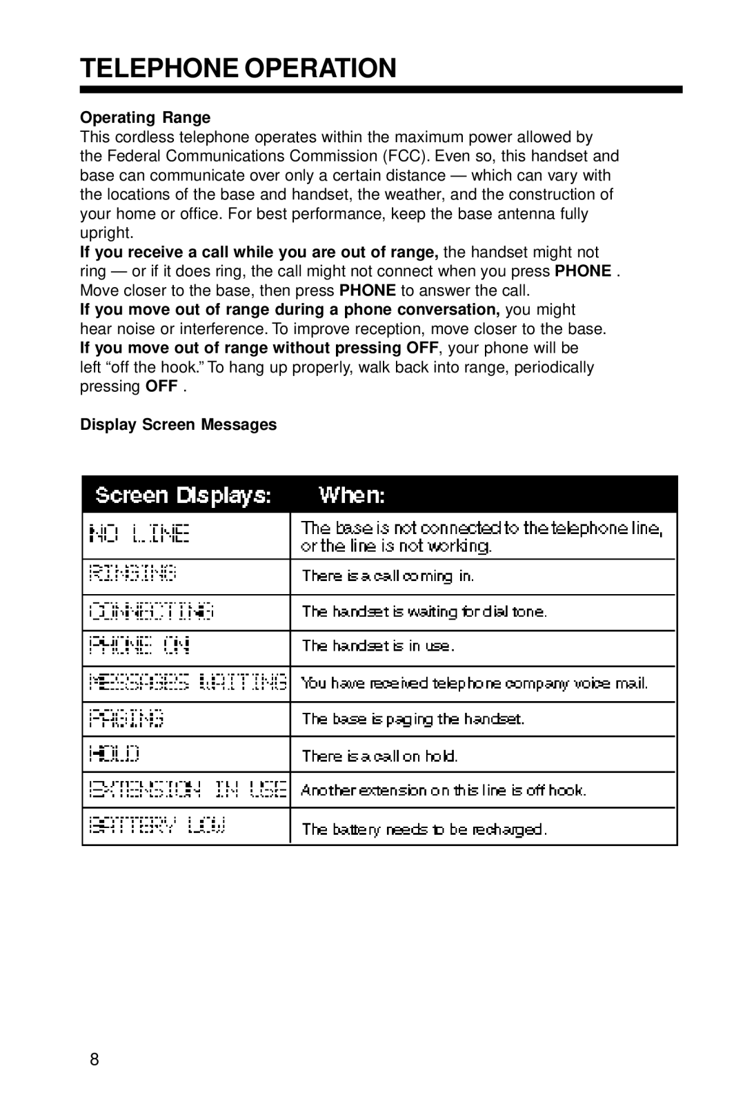 VTech VT 2428 manual Operating Range 