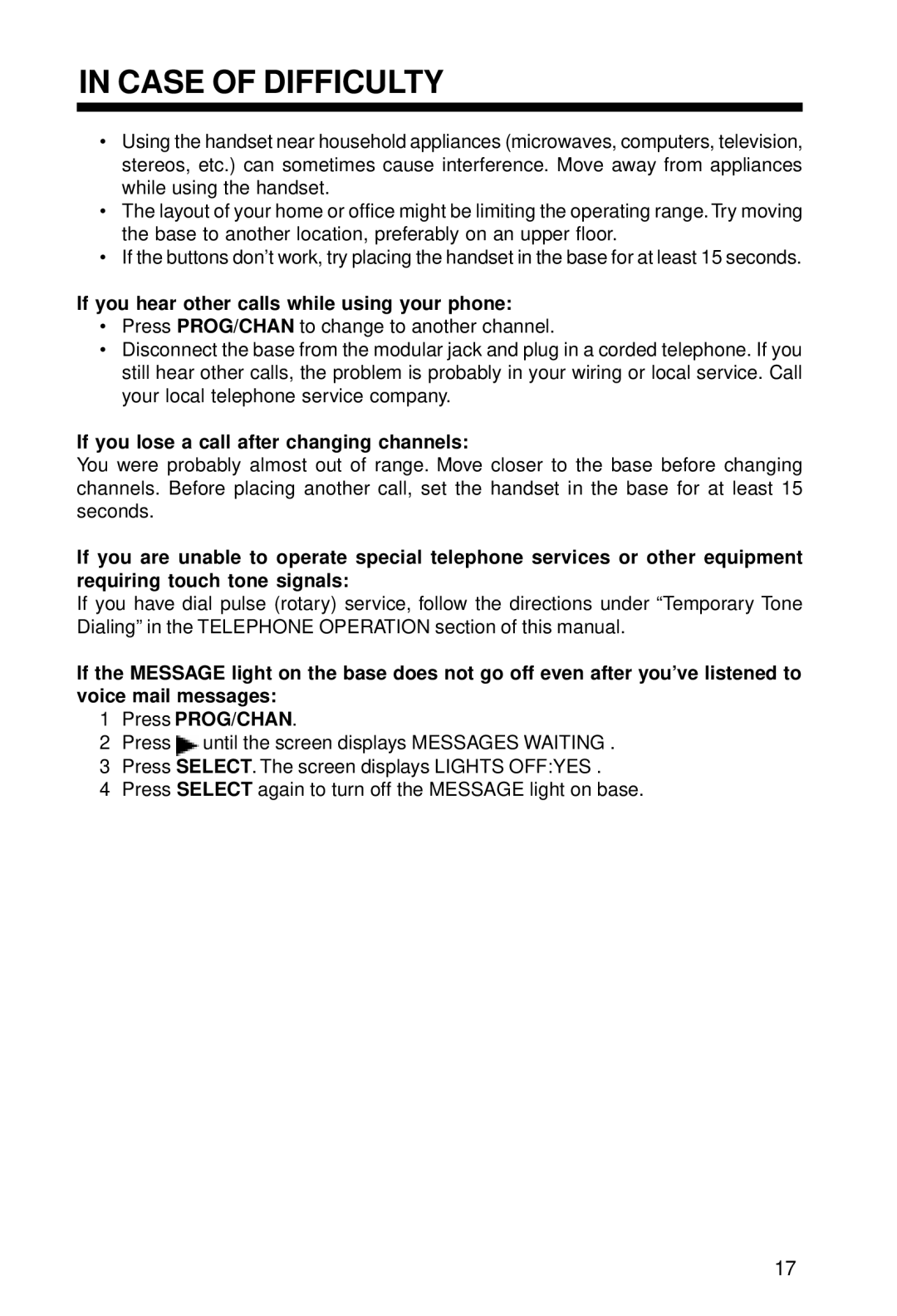 VTech VT 2428 manual If you hear other calls while using your phone, If you lose a call after changing channels 