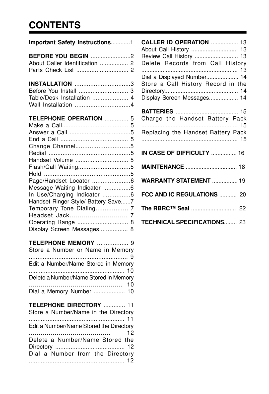 VTech VT 2428 manual Contents 