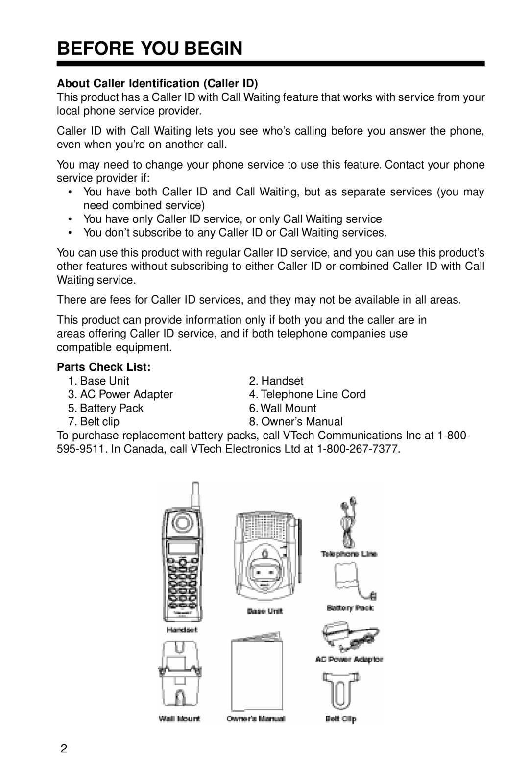 VTech VT 2428 manual Before YOU Begin, About Caller Identification Caller ID, Parts Check List 