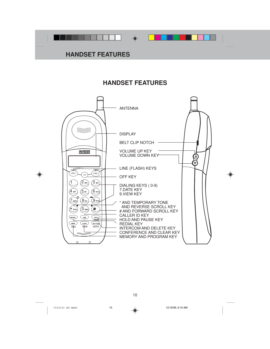 VTech VT 2910C instruction manual Handset Features 