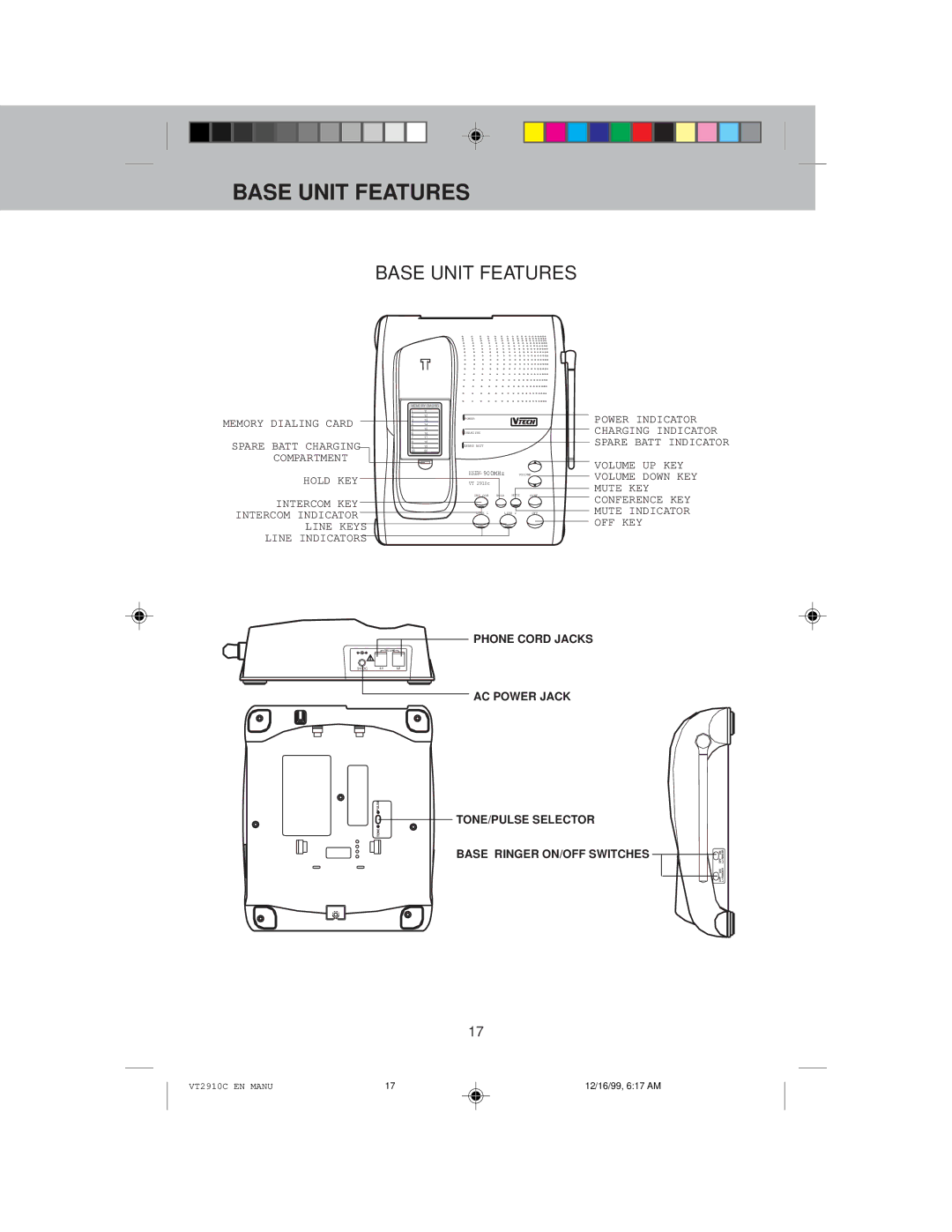 VTech VT 2910C instruction manual Base Unit Features 