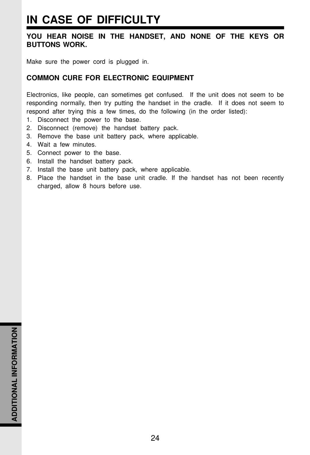 VTech VT-2931 important safety instructions Common Cure for Electronic Equipment 