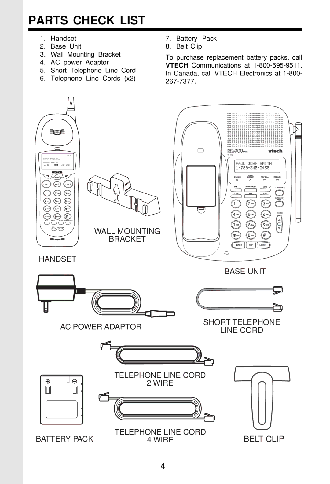 VTech VT-2931 important safety instructions Parts Check List, Simon James Wild 