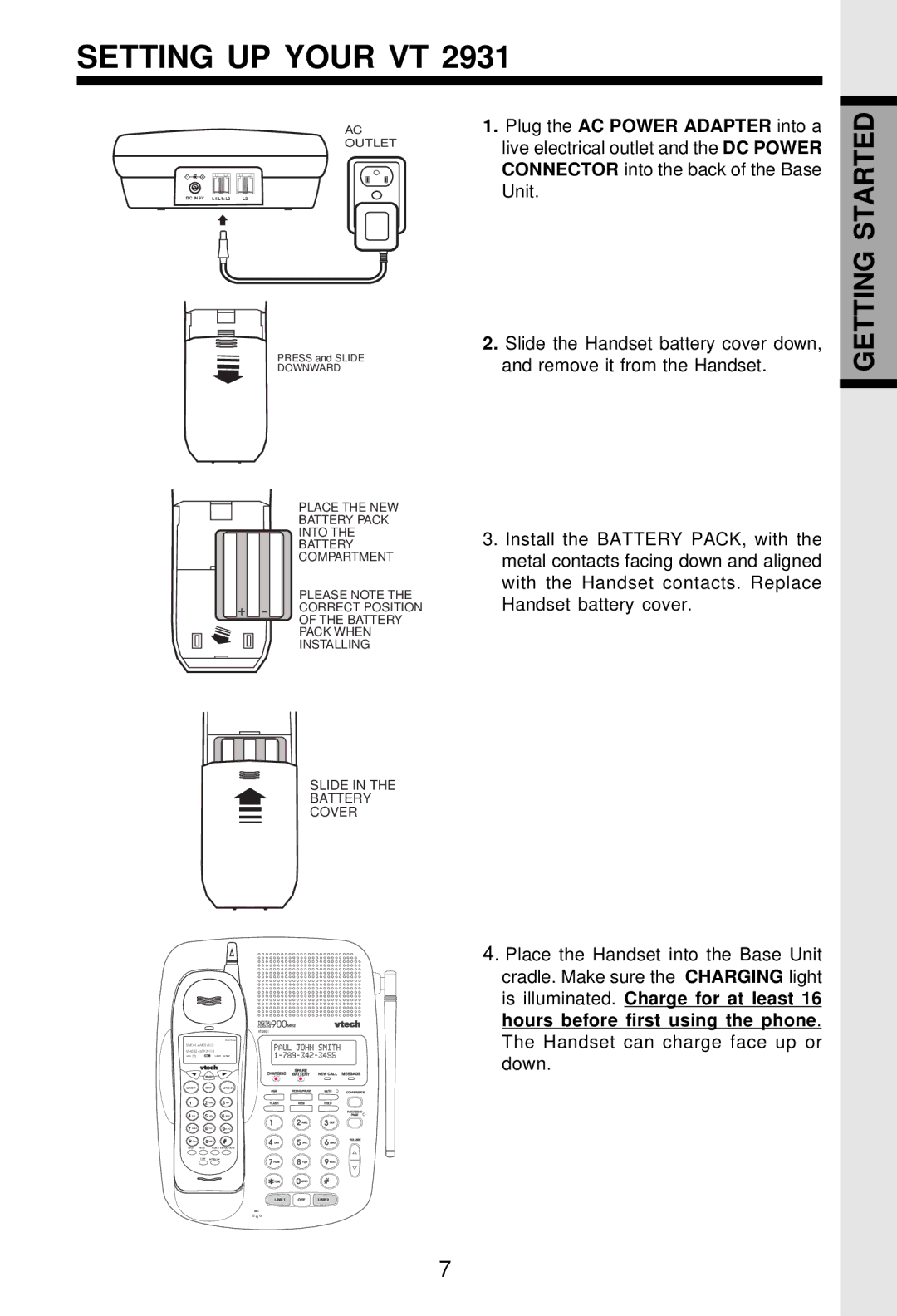 VTech VT-2931 important safety instructions Setting UP Your VT, Plug the AC Power Adapter into a 