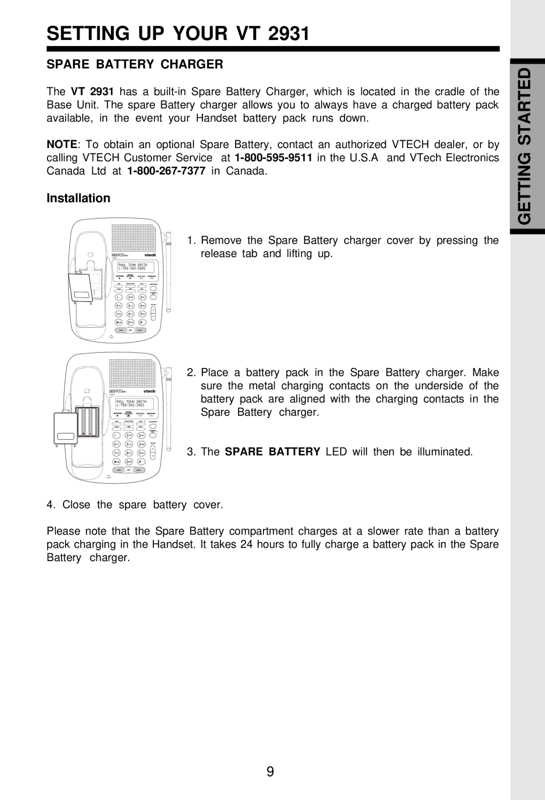 VTech VT-2931 important safety instructions Spare Battery Charger, Installation 