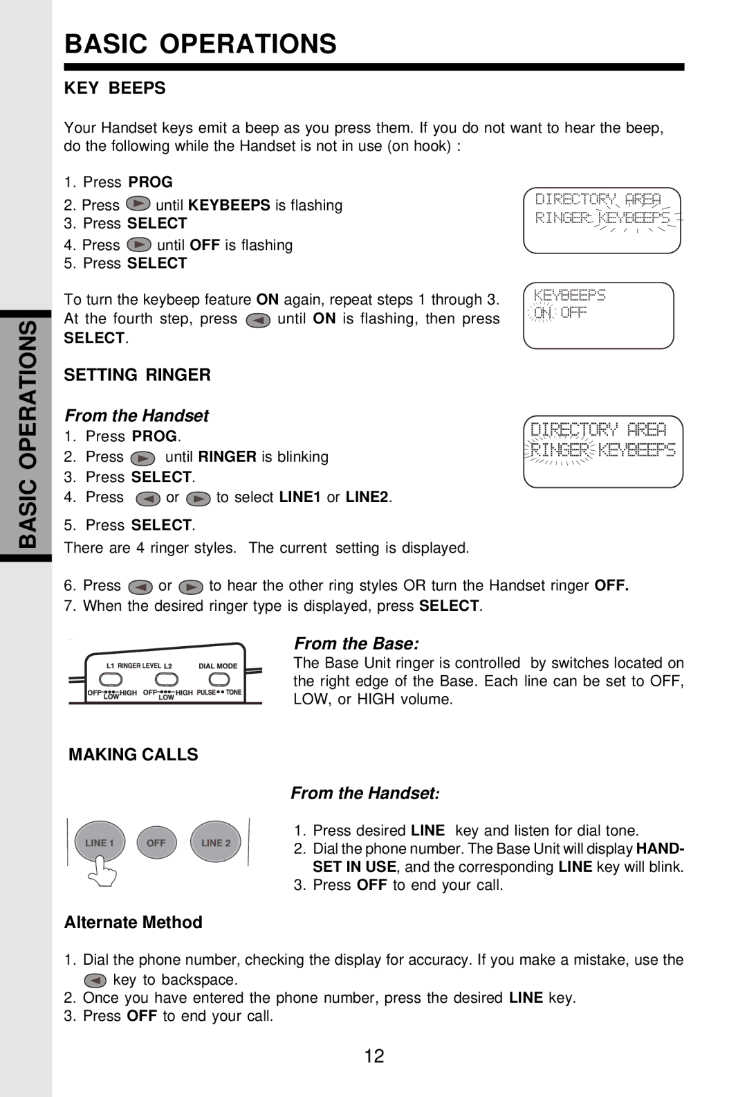 VTech VT 2931 important safety instructions KEY Beeps, Setting Ringer, Making Calls, Alternate Method, Select 